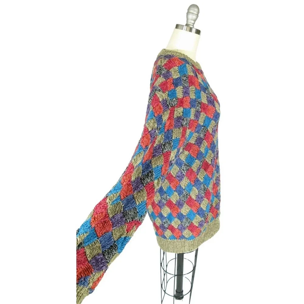 Vtg Northern Isles Size M Chunky Hand Knit Cotton Blend Diamond Tunic Sweater - Picture 2 of 4